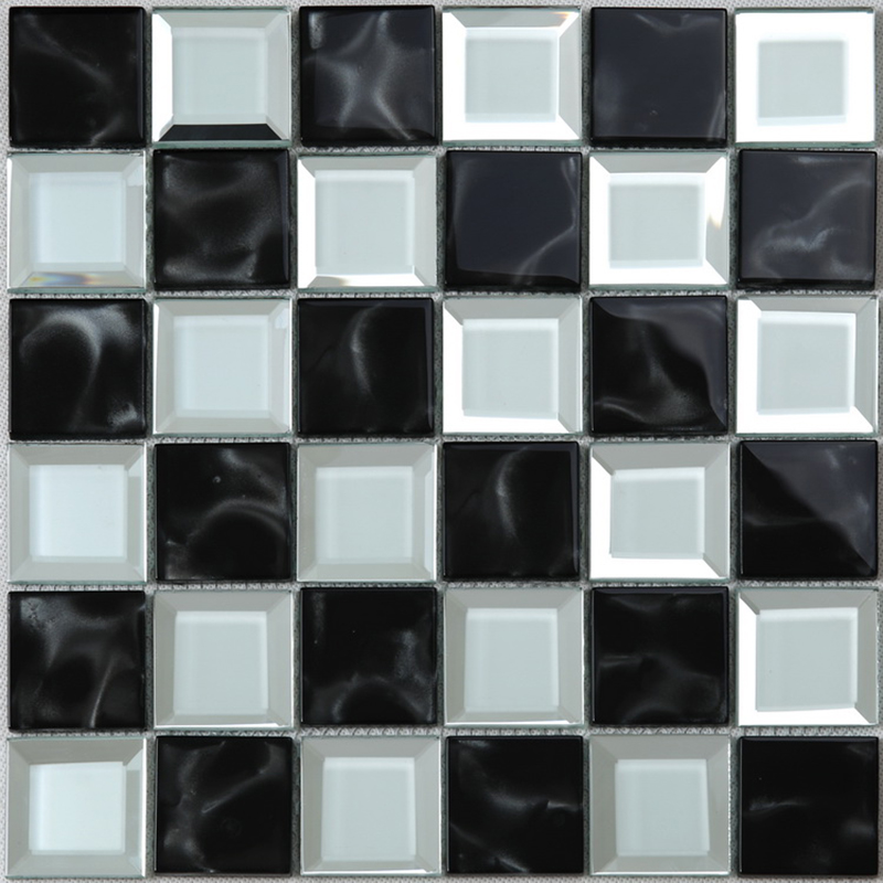 المطبخ الحمام الأسود والأبيض مشطوف حافة المرآة الزجاج فسيفساء بلاط الحائط الشطرنج