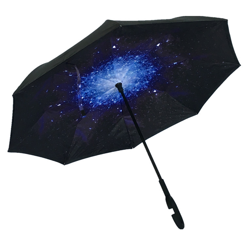 مظلة التسويق C شكل مقبض تخصيص طبقات مزدوجة على التوالي مظلة المطر عكس