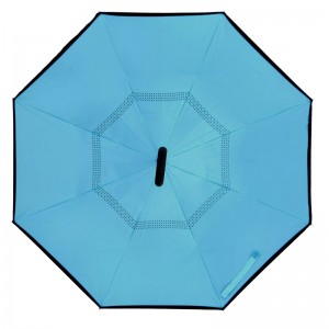 مخصص مطبوعة طبقة مزدوجة C مقبض بالمقلوب مظلة المطر