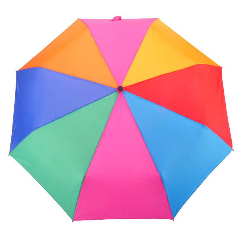 قوس قزح لون 21inch * 8k 190T نسيج قماش حريري قماش 3 fold مظلة مع مقبض بلاستيكيّ