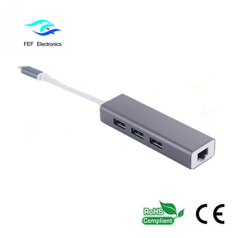 USB 3.1 اكتب c إلى RG45 أنثى Gigabit Ethernet + 3 * USB2.0 أنثى ABS قذيفة كود: FEF-USBIC-016