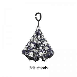 مظلة المطر صامد للريح مع تصميم الطباعة زهرة عكس مظلة striaght