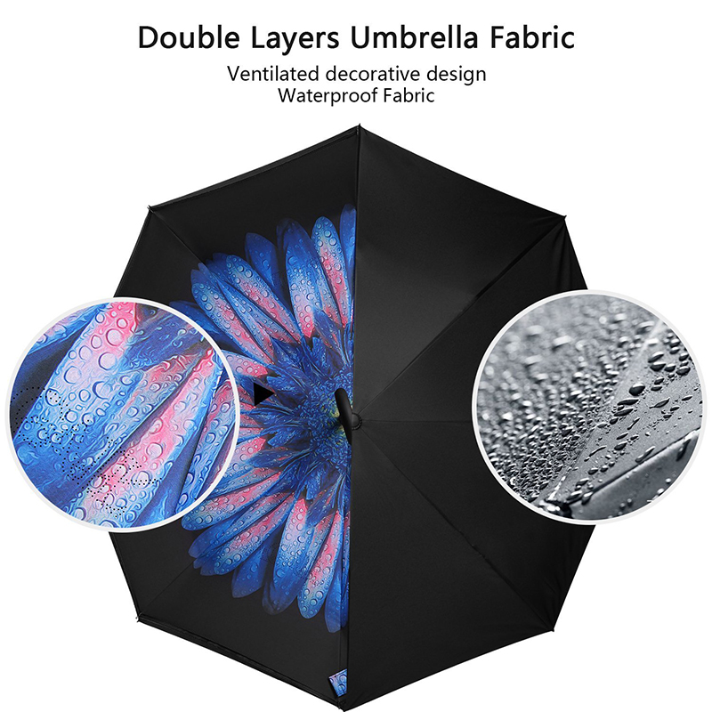 مظلة المطر صامد للريح مع تصميم الطباعة زهرة عكس مظلة striaght