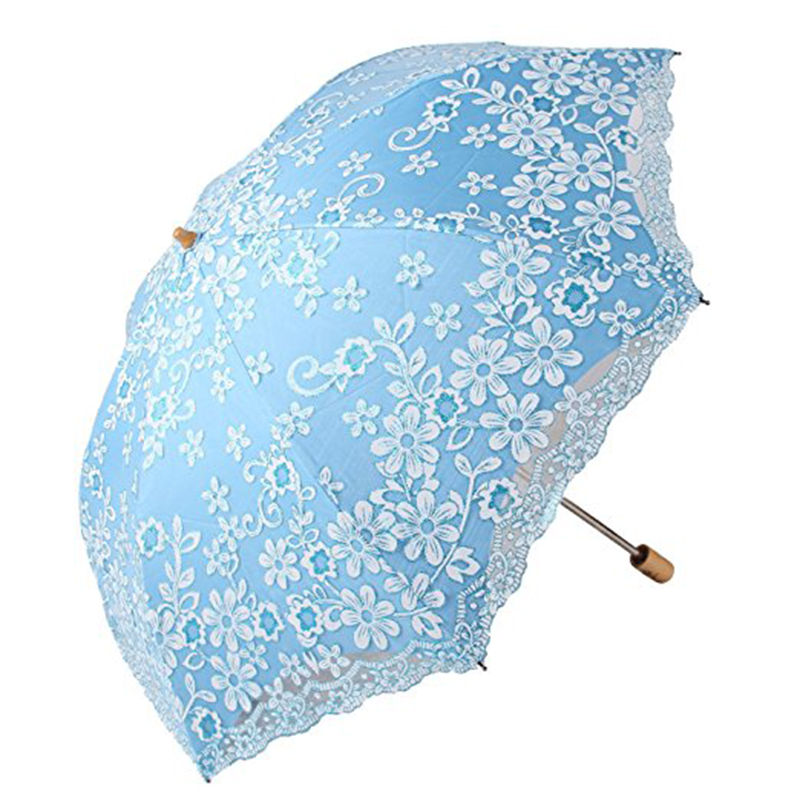 تصنع المظلات حافة الدانتيل مع 190T النسيج 3 أضعاف بند دليل مظلة مفتوحة التسويق