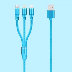 3 في 1 كابل مضفر الشحن جولة الألومنيوم الإسكان USB 2.0 مايكرو إلى البرق C نوع بيانات كابل USB الصغير