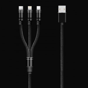 3 في 1 كابل مضفر الشحن جولة الألومنيوم الإسكان USB 2.0 مايكرو إلى البرق C نوع بيانات كابل USB الصغير