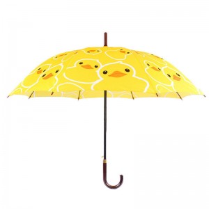 23 بوصة قماش حريري النسيج فتح بطة صفراء الكرتون نمط مظلة مستقيمة