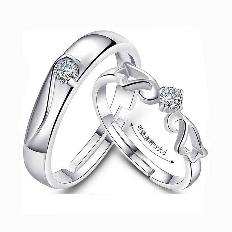 925 الفضة خاتم الماس الإبداعية زوجين فتح حلقة الزوجين إلى الفم الدائري ، نجمة فضية مجوهرات رائعة