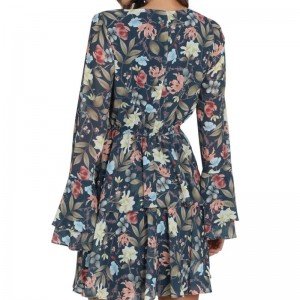 جرس الأكمام للنساء أزياء الطباعة مصغرة اللباس