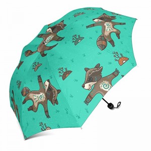 الصين الصانع من البلاستيك الخفيف التعامل مع السيارات فتح مخصص الكرتون المطبوعة 3 مظلة قابلة للطي