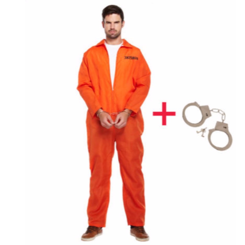 رجل سجين يرتدي جمبس برتقال أعمى تخفي ملابس تنكرية الطرف