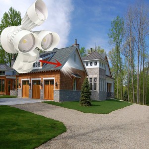 ضوء الأمن في الهواء الطلق LED مع استشعار الحركة ، 30W ، 3 رئيس ، أبيض ، ضوء الحركة