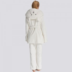 النساء الفانيلا الصوف الحيوان التطريز مقنع الدب منامة مجموعة