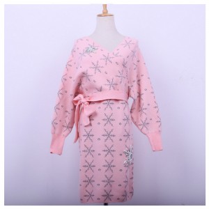 2018 الدافئة ندفة الثلج حجر الراين يزين السيدات مائل سترة صوفية محبوك اللباس