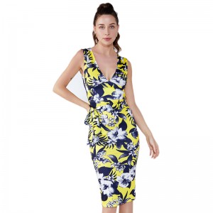 السيدات الصيف البوليستر قبالة الكتف اللباس خمر تصاميم الصور الأزهار طباعة نساء حزب عبودية اللباس