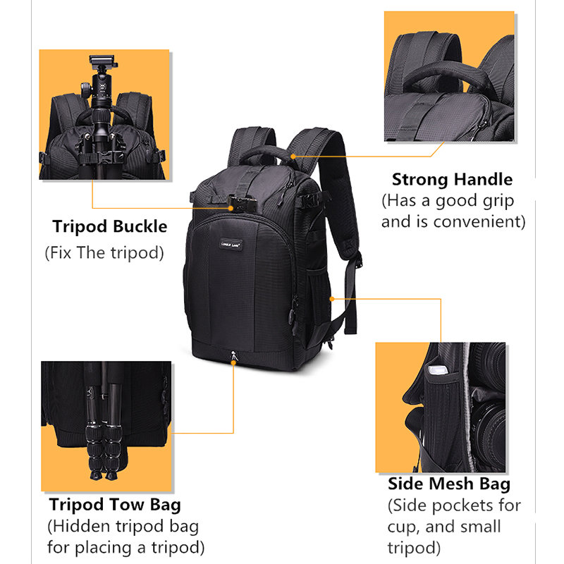 TH350 موضة جديدة نايلون كاميرا سوداء على ظهره حقيبة سفر رحلة على ظهره حقيبة كمبيوتر محمول