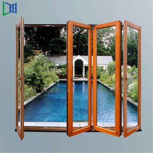 أبواب قابلة للطي من الألومنيوم مزودة بزجاج مزدوج وكوات يدوية مع حبة خشبية بنقل الحرارة