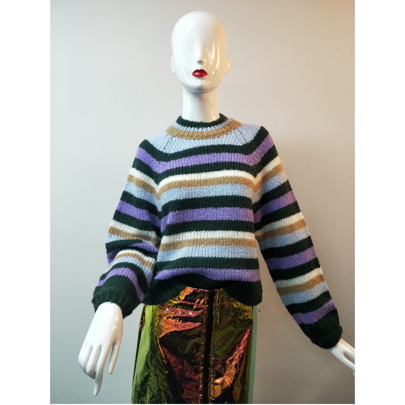 STRIPED ROAD NECK LADIES SWEATER RLWS0009F