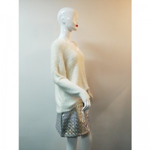 الأبيض الخامس الرقبة سترة صوفية RLWS0025F