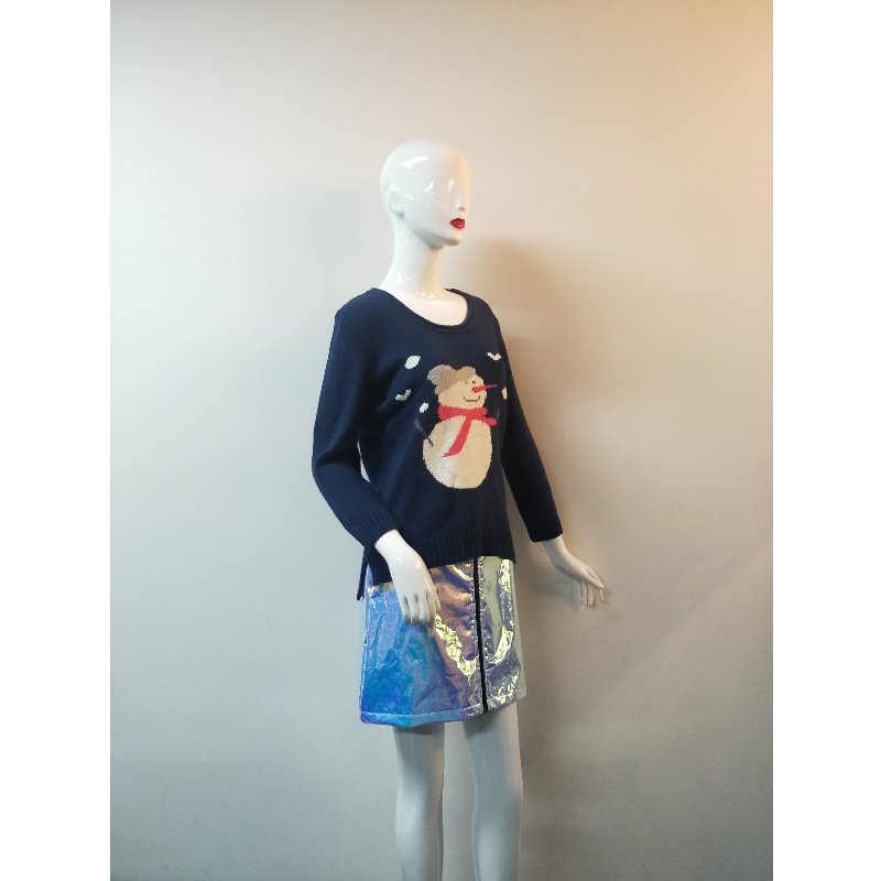 NAVY CARTOON PRINT SLIT-SIDE SWEATER RLWS0088F