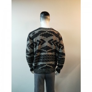 GRAY PRINT CREW NECK SWEATER RLMS0003F