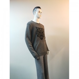 GRAY WOLF-PRINT SWEATER RLMS0057F