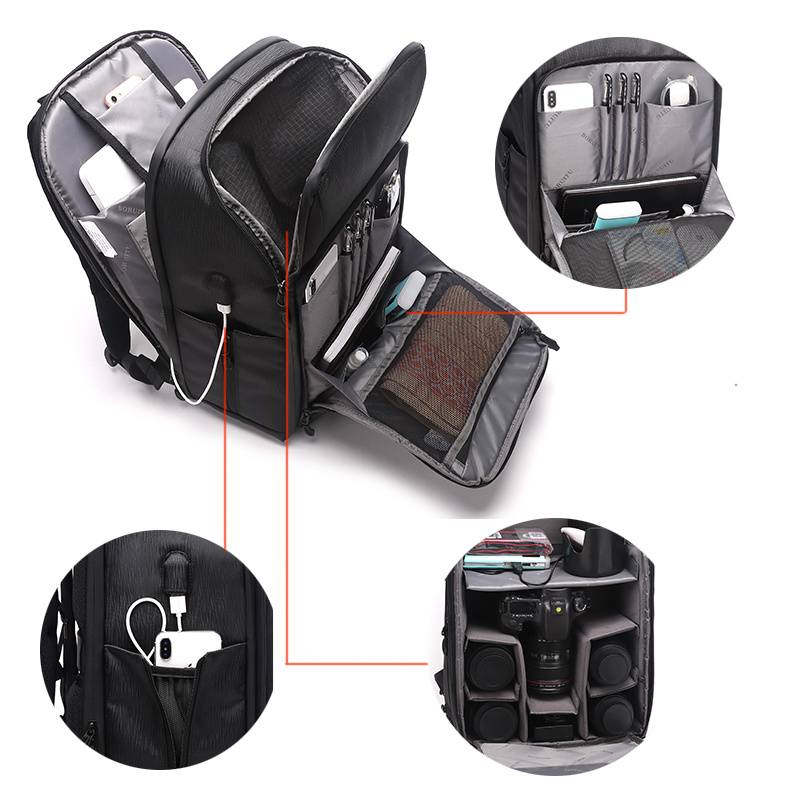 ديات BRTMA250A كاميرا كمبيوتر محمول USB حقيبة الظهر في الهواء الطلق حقيبة الظهر التجارية متعددة الوظائف