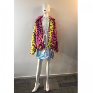 سيدات الملونة الشريط الفراء معطف RLWF0019