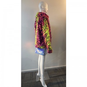 سيدات الملونة الشريط الفراء معطف RLWF0019