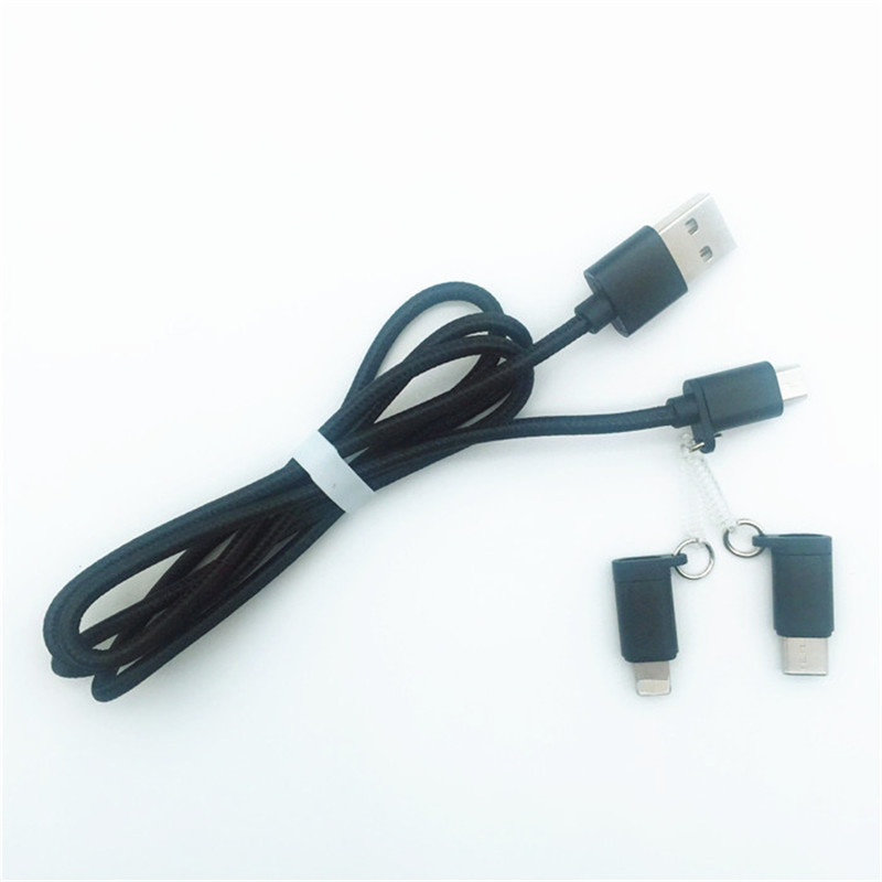 KPS-1002CB 3in1 جودة عالية 1M 2a OD3.5MM النايلون مضفر شحن كابل USB