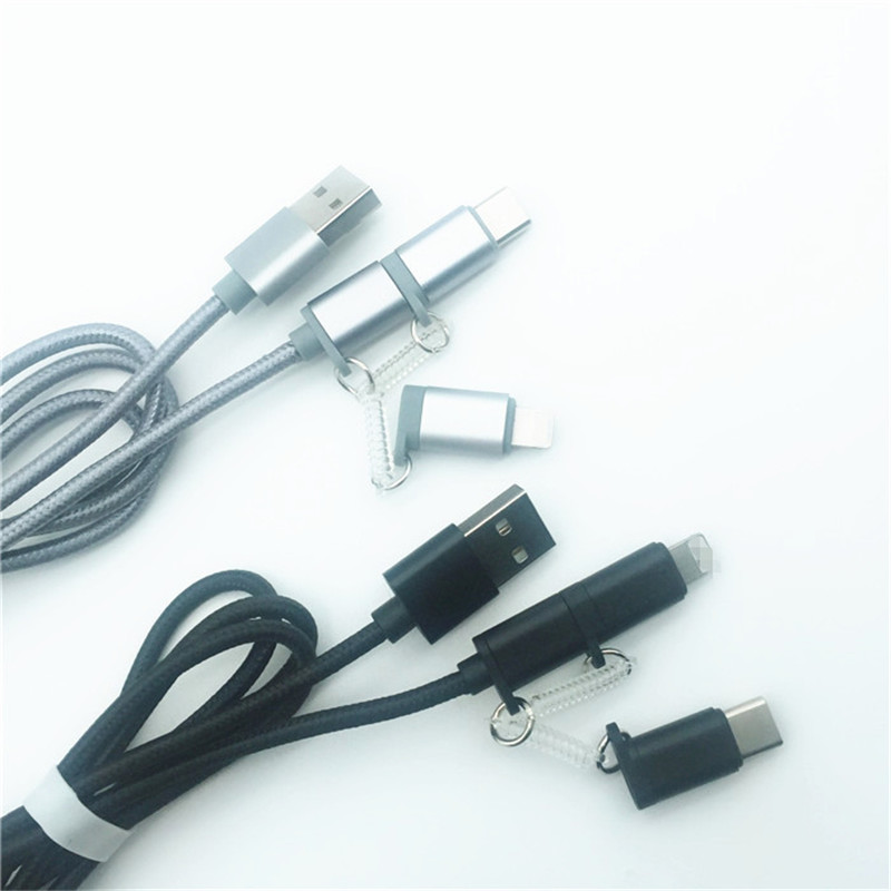 KPS-1002CB 3in1 جودة عالية 1M 2a OD3.5MM النايلون مضفر شحن كابل USB