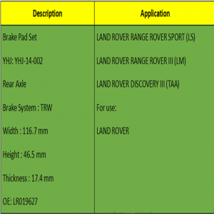 وسادات الفرامل (OE: LR019627)