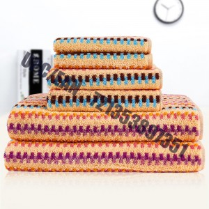 JMD TEXTILE Quick-Dry 100٪ Cotton، Little Bear Cartoon Embroidery، طقم مناشف الحمام الجاكار المصبوغ متعدد الألوان ، طقم مكون من 6 قطع (برتقالي)