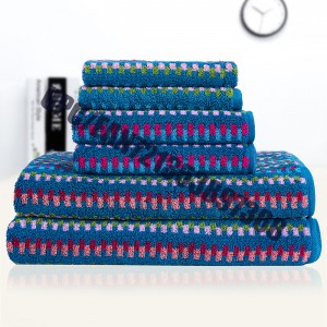 JMD TEXTILE سريعة الجفاف 100 ٪ قطن ، ليتل بير تطريز كارتون ، طقم مناشف الحمام جاكار مصبوغ متعدد الألوان ، طقم مكون من 6 قيش (أزرق)