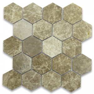 Emperador Light 1x2 Basketweave Mosaic Tile w Emperador Dark Dots مصقول