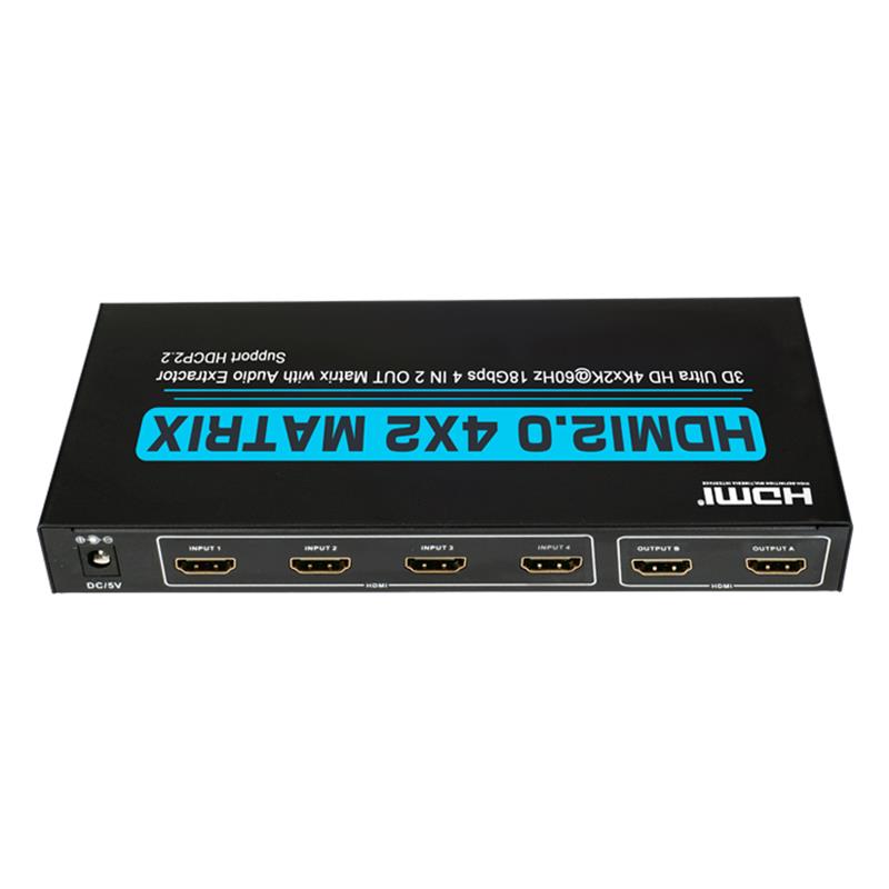 مصفوفة V2.0 HDMI 4 × 2 دعم Ultra HD 4Kx2K @ 60Hz HDCP2.2 18 جيجابت في الثانية مع مستخرج الصوت