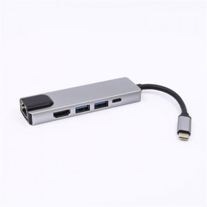 5 في 1 USB من النوع C إلى HDMI + LAN (1000M) + USB 3.0x2 + Type C Adapter