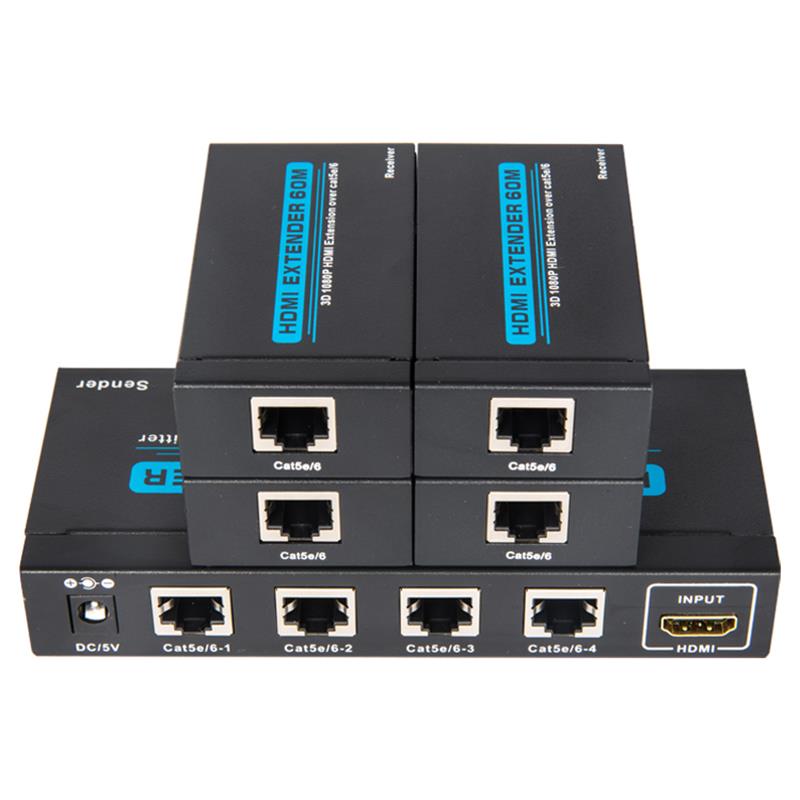 4 منافذ HDMI UTP 1x4 Splitter Over Cat5e / 6 مع 4 أجهزة استقبال حتى 60 متر