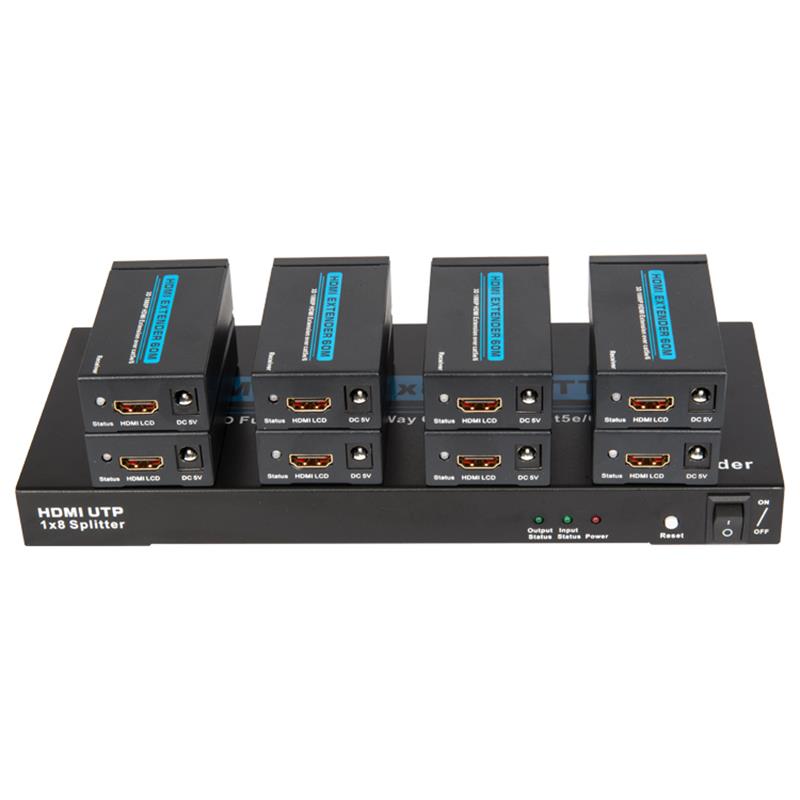 8 منافذ HDMI UTP 1x8 Splitter Over Cat5e / 6 واحدة مع 8 أجهزة استقبال حتى 60 متر