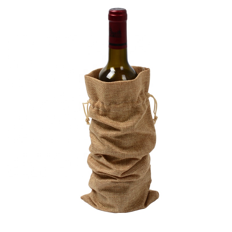 بلد الجوت الخيش كيس النبيذ سحب الحبل زجاجة نبيذ كاب إعادة استخدام حزمة هدية كيس النبيذ