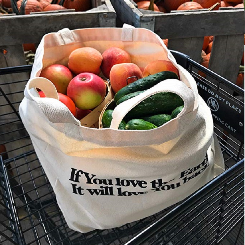 الثقيلة واجب الخضروات العضوية الفاكهة حقيبة تسوق القطن قماش حمل حقيبة مع شعار مخصص المطبوعة