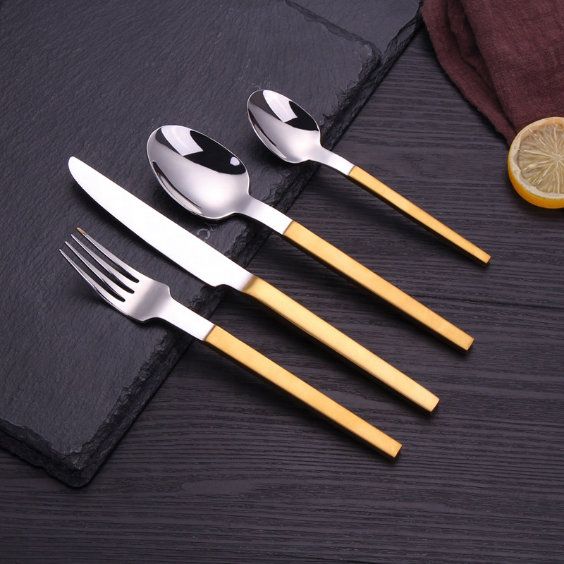 ماتي الذهب / أسود مقبض مجموعة أدوات المائدة المعدنية الفولاذ المقاوم للصدأ