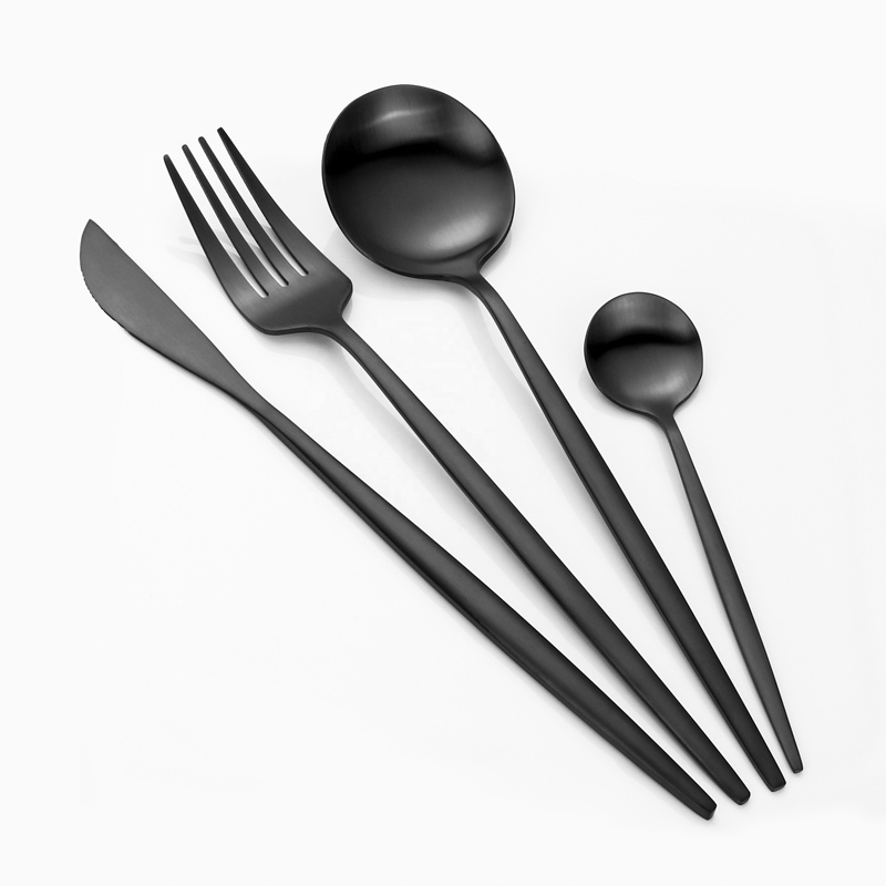 أدوات المائدة الحديثة التي يمكن إعادة استخدامها والتيتانيوم الأسود لون أدوات المائدة مطعم ، مجموعة أدوات المائدة المعدنية السوداء غير اللامعة
