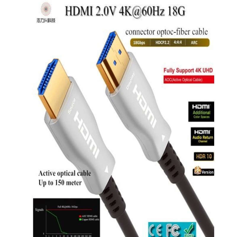 كابل HDMI عالي السرعة 60M / 197ft 2.0v 18G 4K @ 60hz 3D ACR الصوت والفيديو ، HDMI AOC