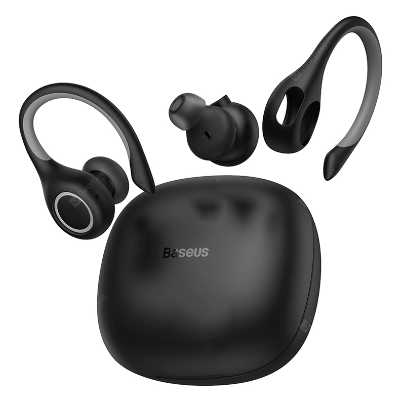 Baseus Encok W17 Sport Bluetooth Earbuds Earphones TWS Wireless Headphones Headsets Support Qi Wireless Charging Smart Touch IP55 Waterproof - Black