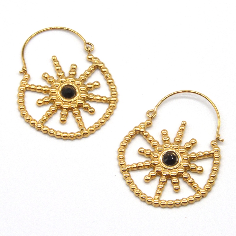 إمرأة مجوهرات مطلية بالذهب بوهيمي نمط خمر الأزهار أقراط العقيق الأسود الصين مصنع تجهيز المجوهرات Ruifanbao