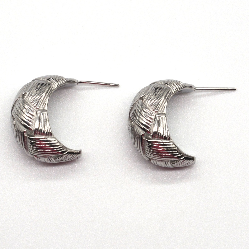 الأقراط الفضية النسائية الأقراط المستديرة المحفورة من نسيج قطني طويل ، الصين مصنع تجهيز المجوهرات Ruifanbao