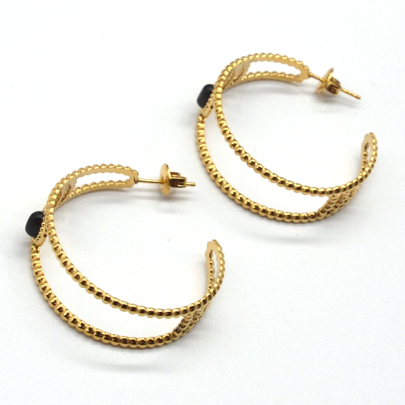 أقراط حلقية ذهبية ، أقراط دائرية على شكل C ، عقيق أسود ، آذان حساسة للإناث ، مجوهرات هيبوالرجينيك ، مصنع معالجة مجوهرات Ruifanbao الصيني