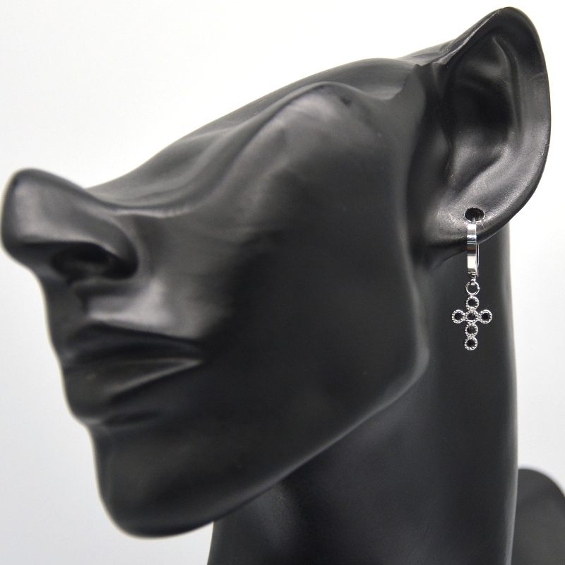 أقراط فضية متقاطعة مكعب زركونيا إعداد مسمار دائرة صغيرة أقراط متدلية عبر للجنسين الصين مصنع تجهيز المجوهرات Ruifanbao