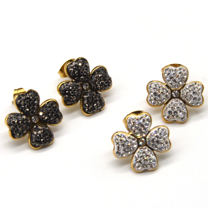 أقراط برسيم بأربع أوراق ، مناسبة للفتيات والسيدات ، أقراط سوداء \/ بيضاء على شكل قلب ، مصنع معالجة المجوهرات Ruifanbao الصيني